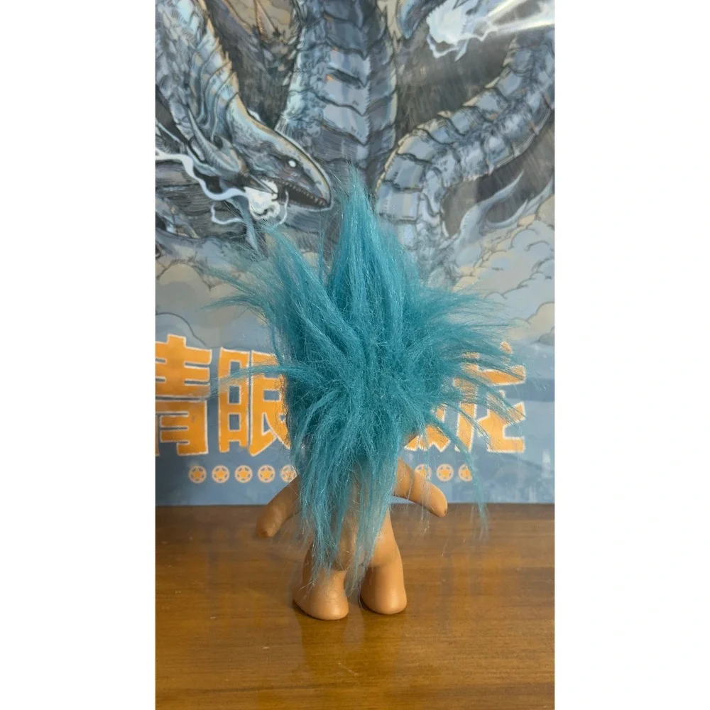 Vintage Russ Berrie Troll Doll Blue Hair Yellow Eyes Retro 90s Collectible Toy